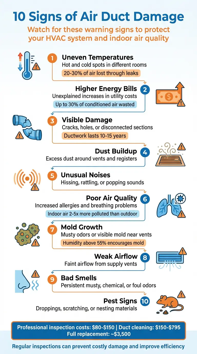 10 Warning Signs of Air Duct Damage Infographic