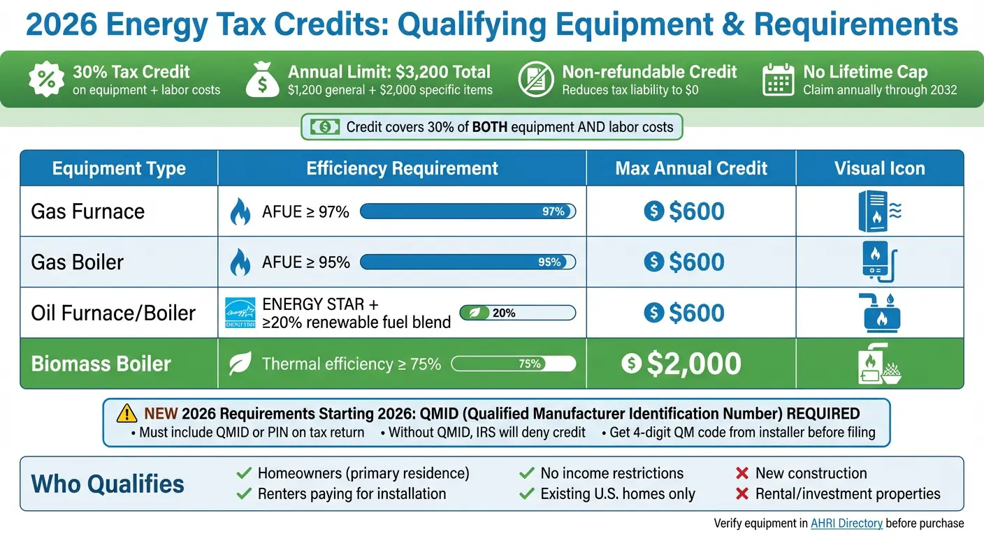 2026 Energy Tax Credits for Furnaces and Boilers Comparison Chart