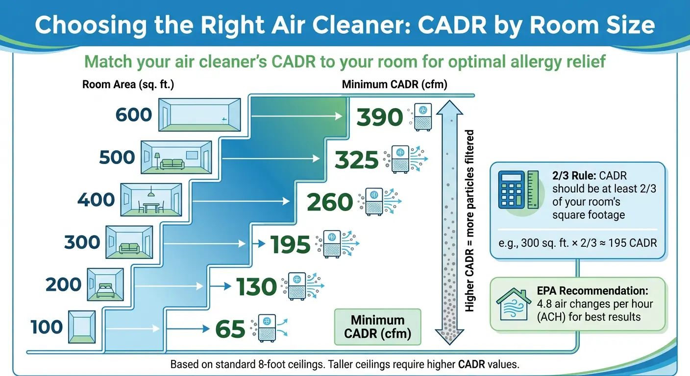 Air Cleaner CADR Requirements by Room Size for Allergy Relief