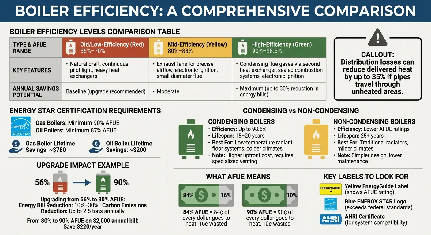 Boiler Efficiency Ratings Comparison: AFUE Levels, Features, and Savings