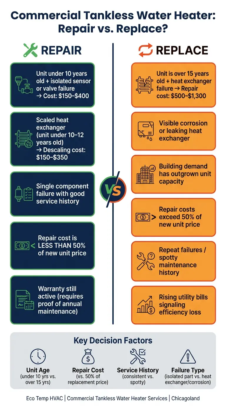 Commercial Tankless Water Heater: Repair vs. Replace Decision Guide