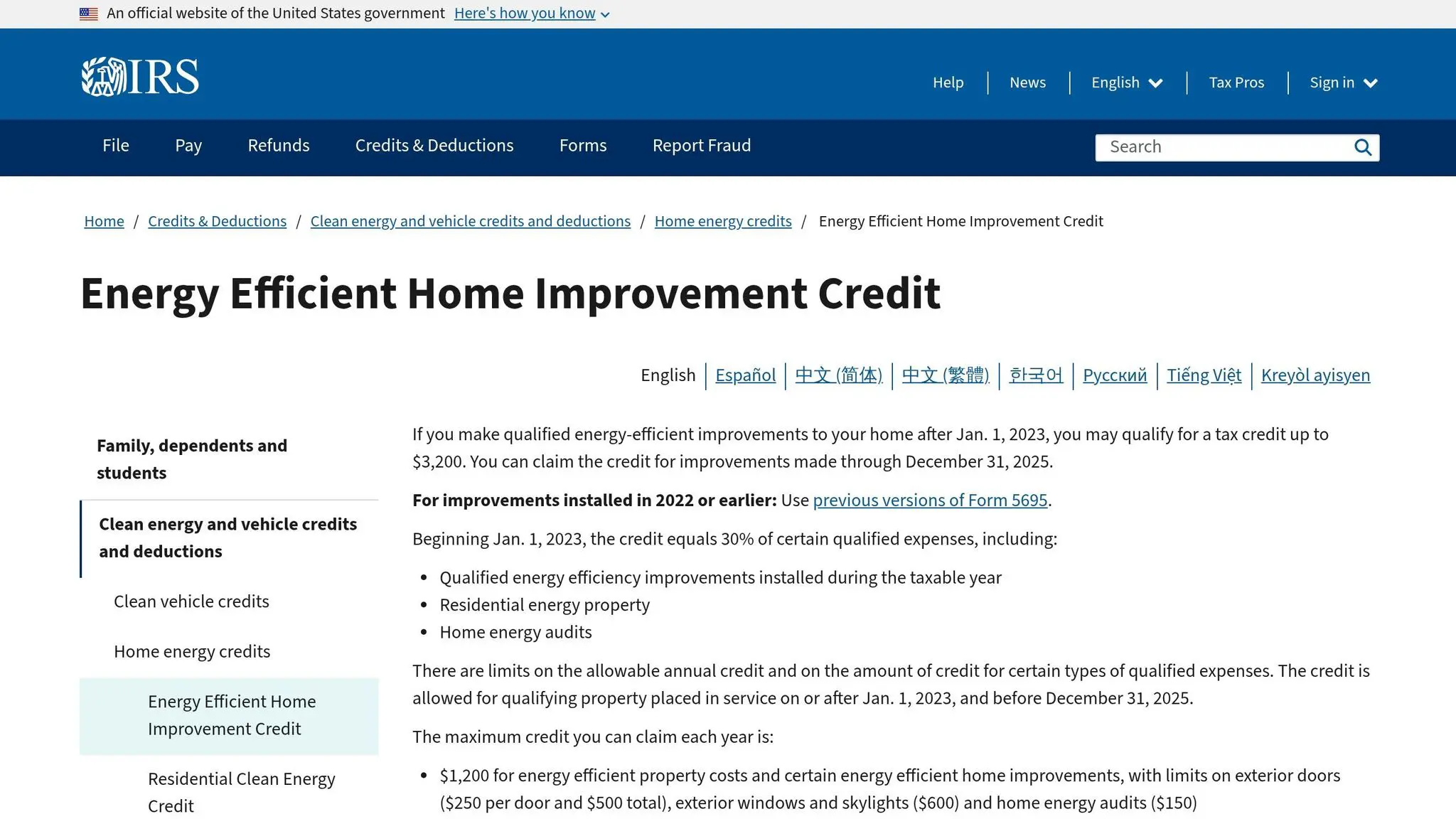 Energy Efficient Home Improvement Credit