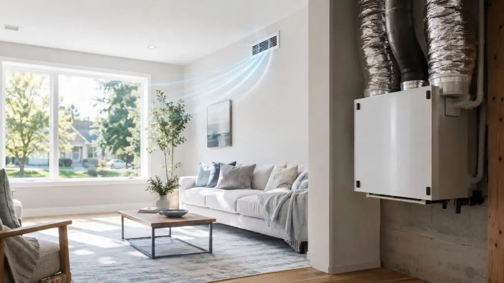 Energy recovery ventilator (ERV) system in a bright, fresh Chicago home interior