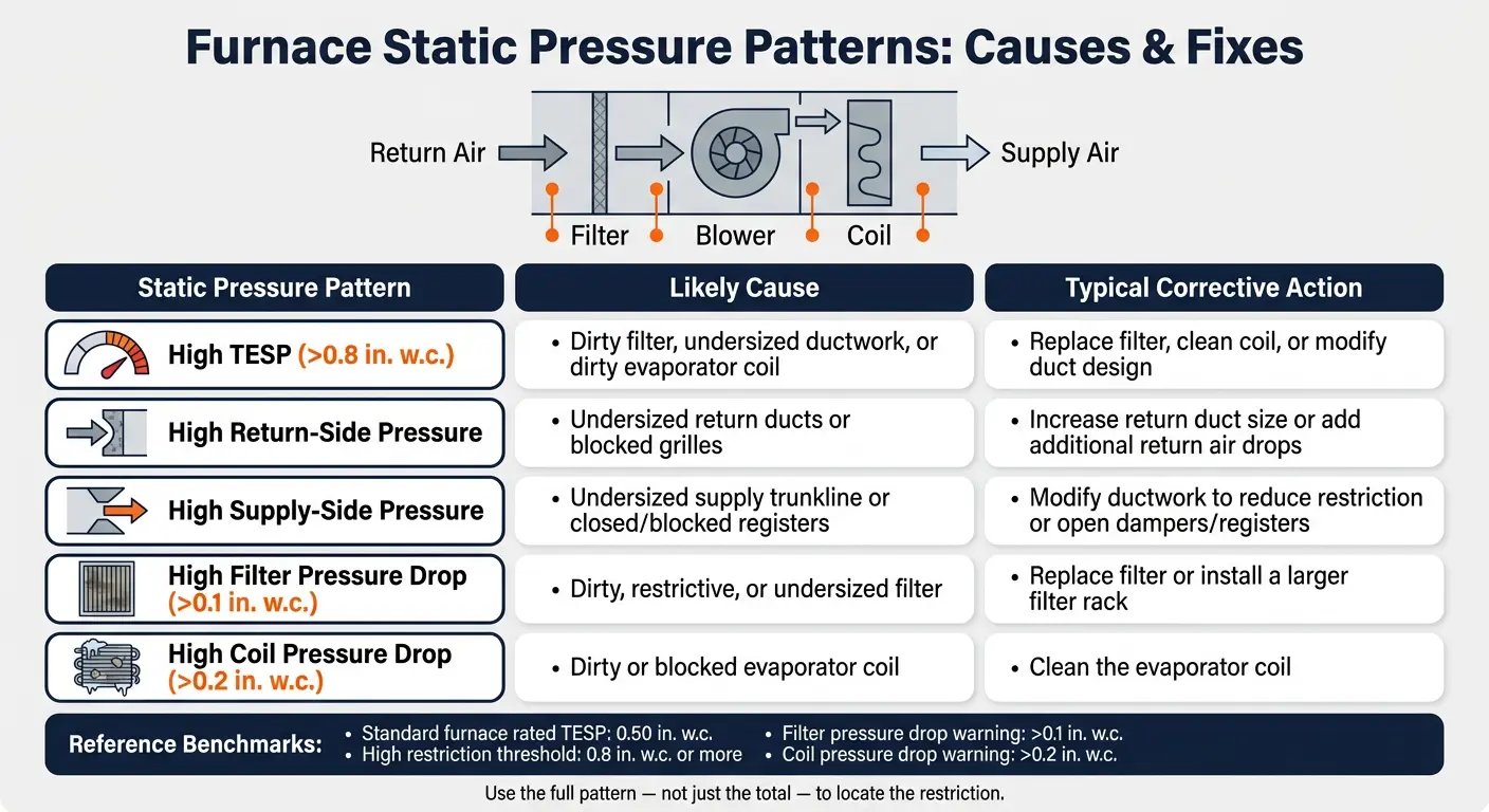 Furnace Static Pressure Patterns: Causes & Fixes