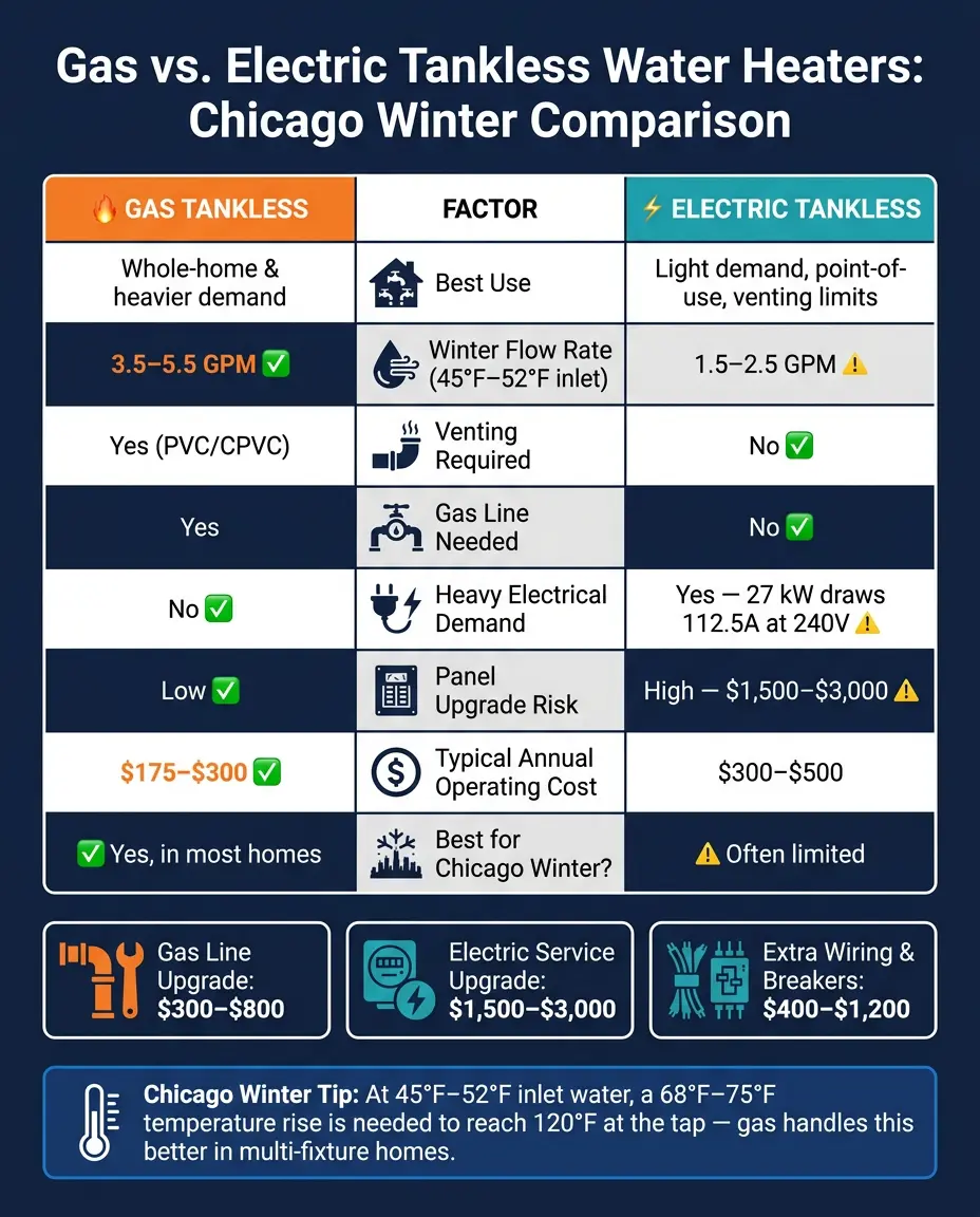 Gas vs Electric Tankless Water Heaters: Chicago Winter Comparison