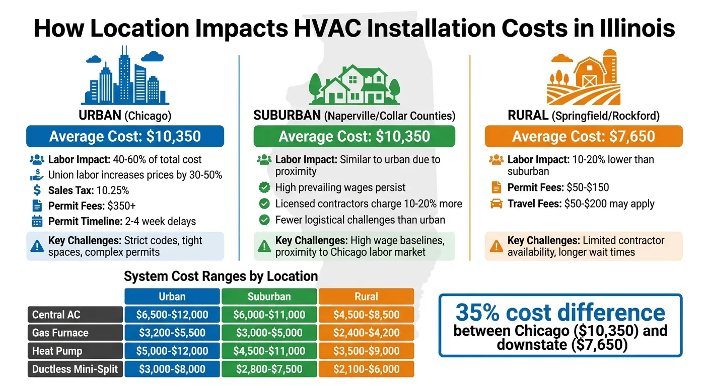 Illinois HVAC Installation Costs by Location: Urban vs Suburban vs Rural Comparison