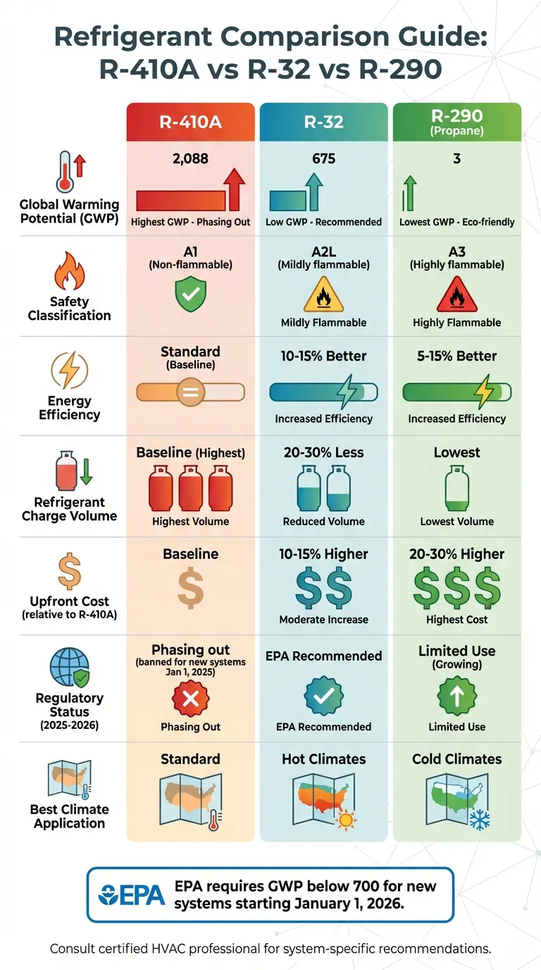 R-32 vs R-410A vs R-290 Refrigerant Comparison Chart
