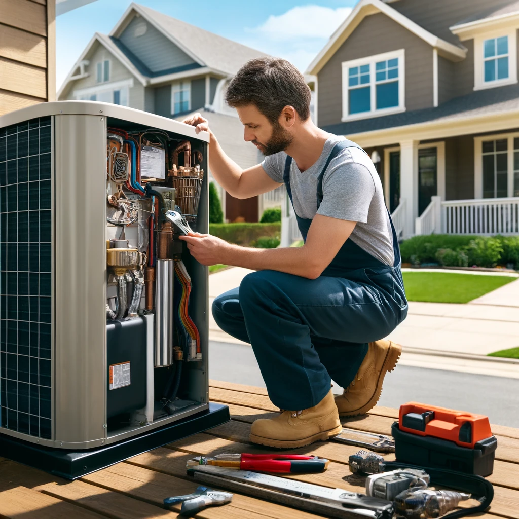 Professional HVAC technician installing a modern heating and cooling system in a residential home in Elburn, IL