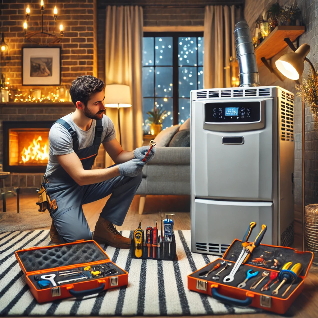 HVAC technician repairing a modern furnace in Elgin, IL