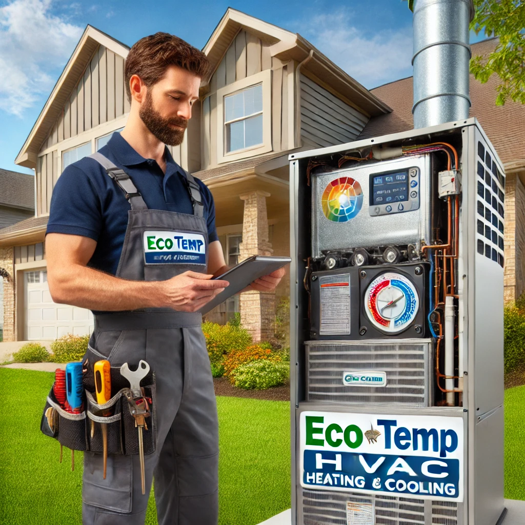 Professional HVAC technician servicing a residential heating and cooling system in Fox Valley, IL.